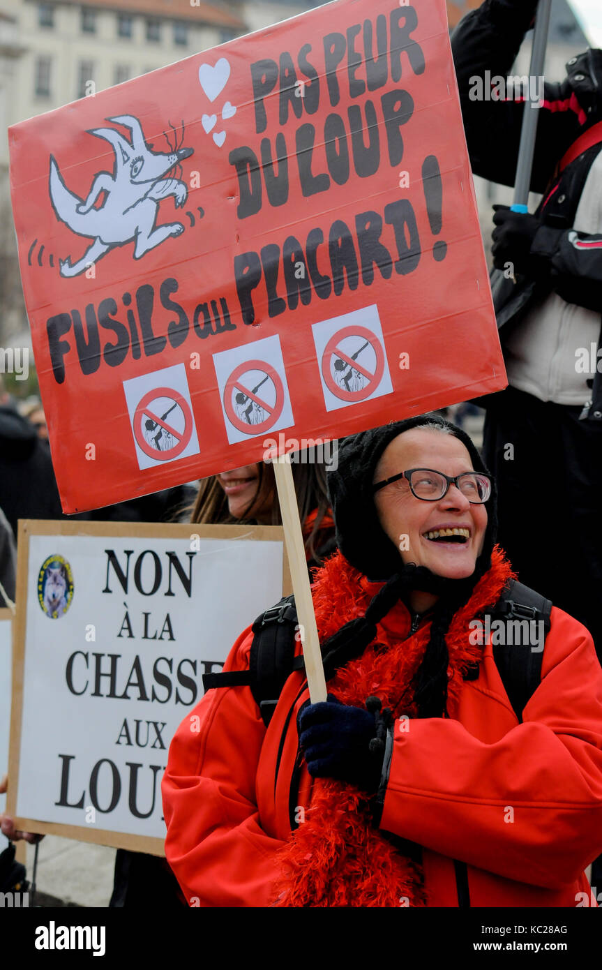 Thousands protest wolves killing in Lyon, France Stock Photo - Alamy