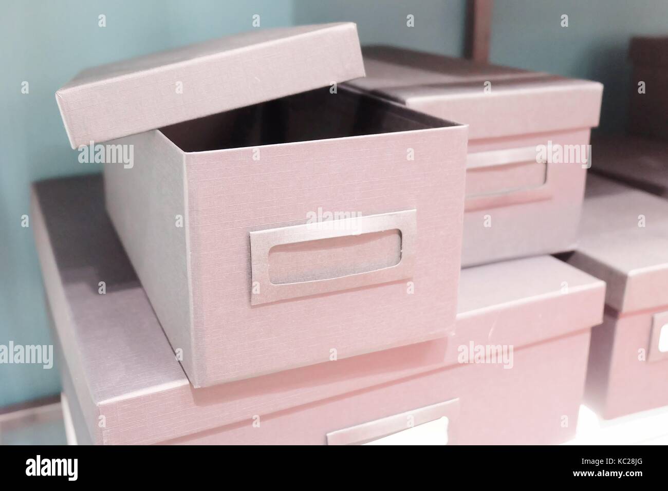 Stack of Empty Office Storage Boxes or Archive Boxes Used for Storing