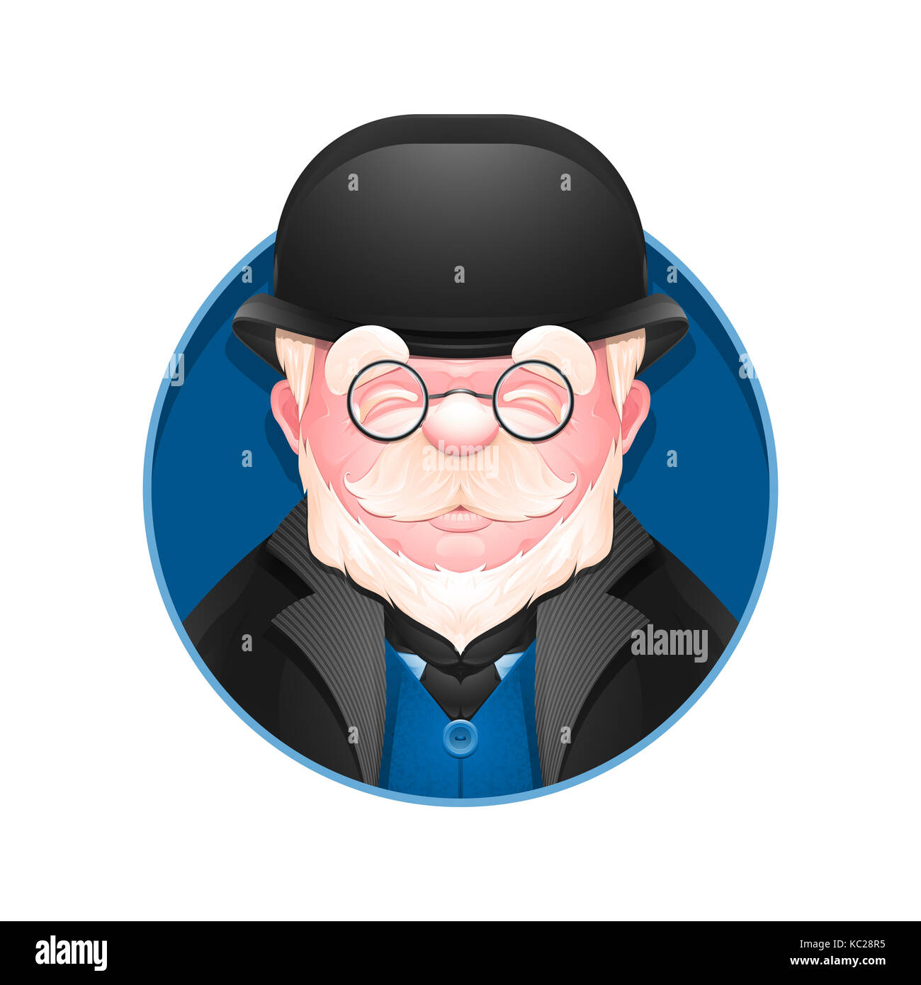 Avatar icon. Portrait of adult business man in bowler hat. Cartoon ...