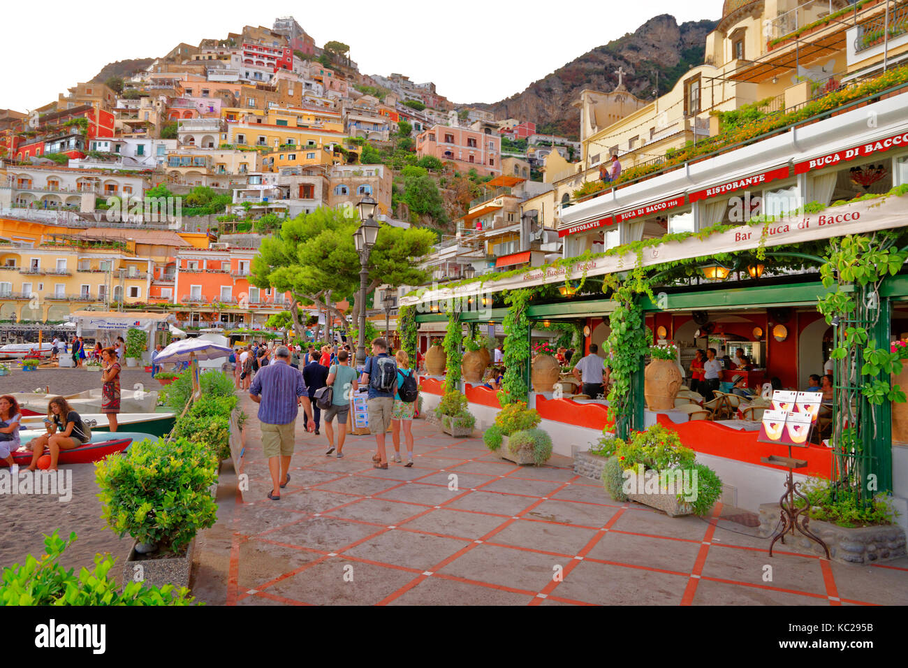 Beach concourse of Positano on the Amalfi coast, Salerno Province, Italy. Stock Photo