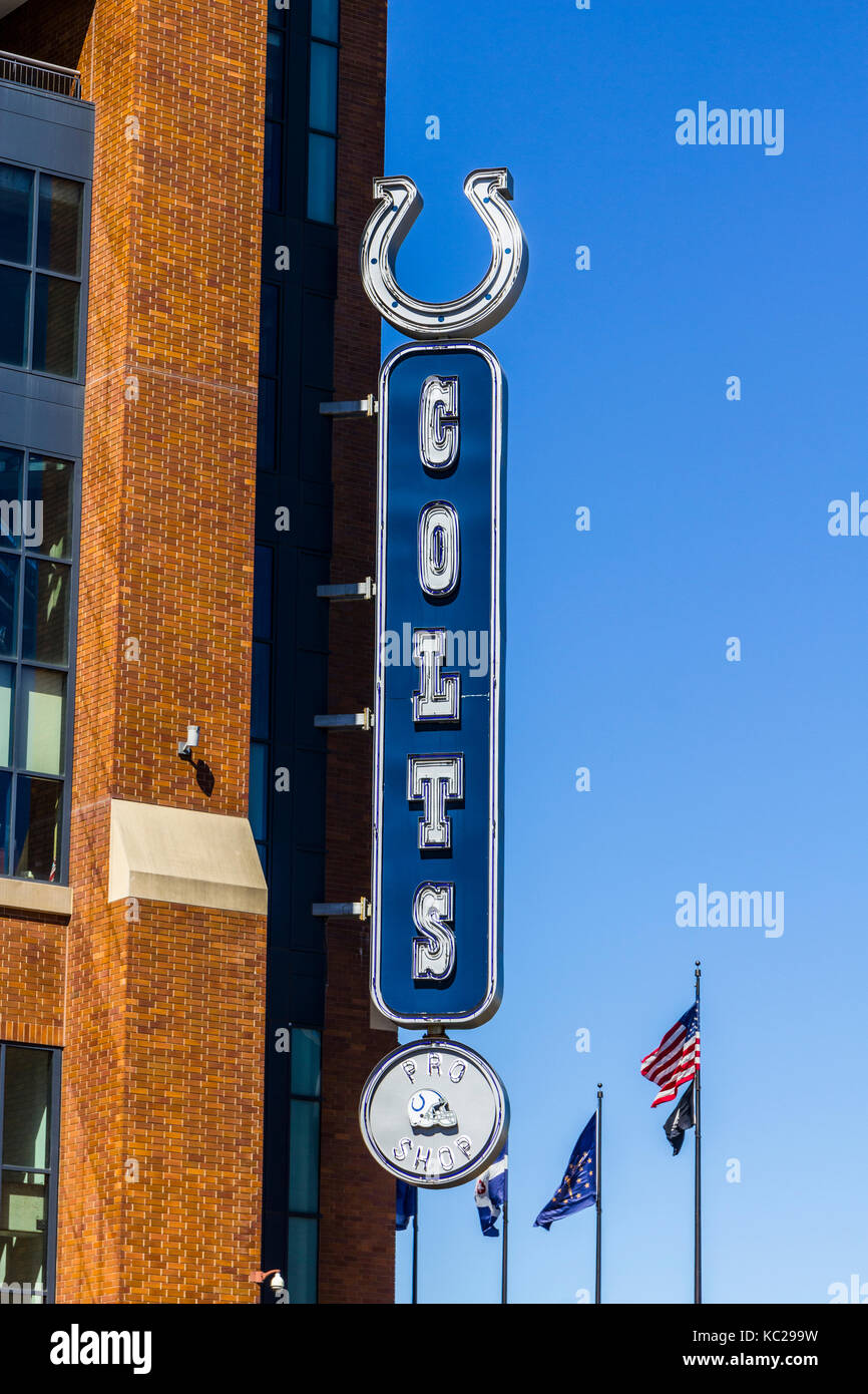 Indianapolis - Circa September 2017: Indianapolis Colts Pro and souvenir shop at Lucas Oil Stadium I Stock Photo