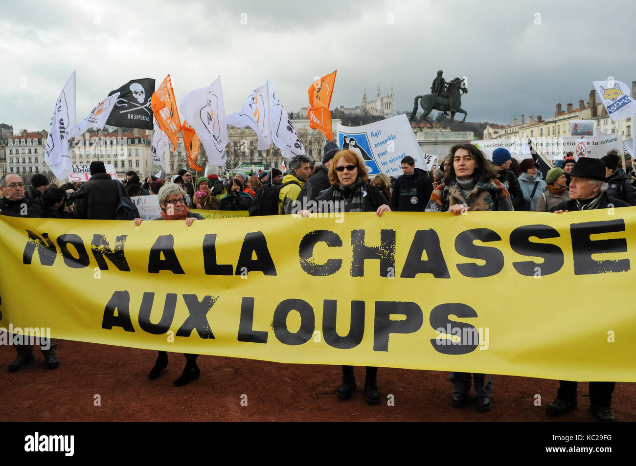 Thousands protest wolves killing in Lyon, France Stock Photo - Alamy