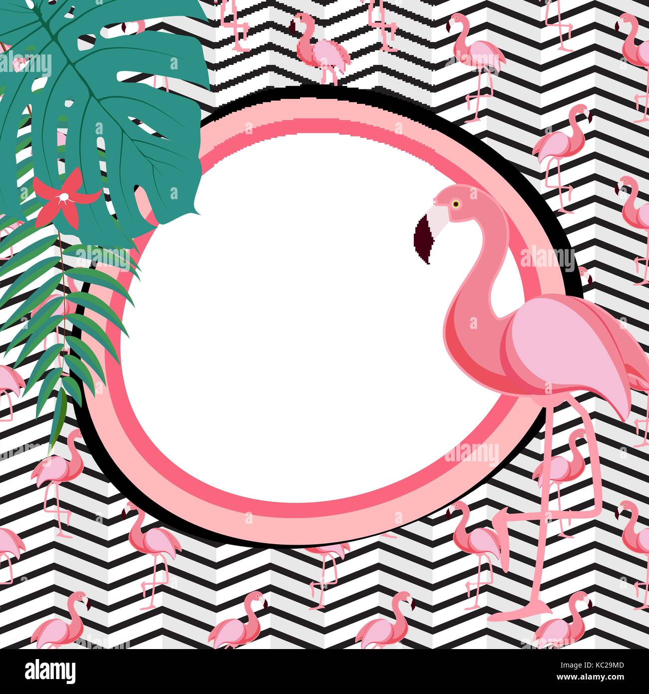 Cute Summer Abstract Frame Background with Pink Flamingo Vector ...