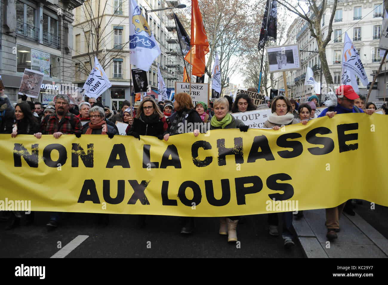 Thousands protest wolves killing in Lyon, France Stock Photo - Alamy