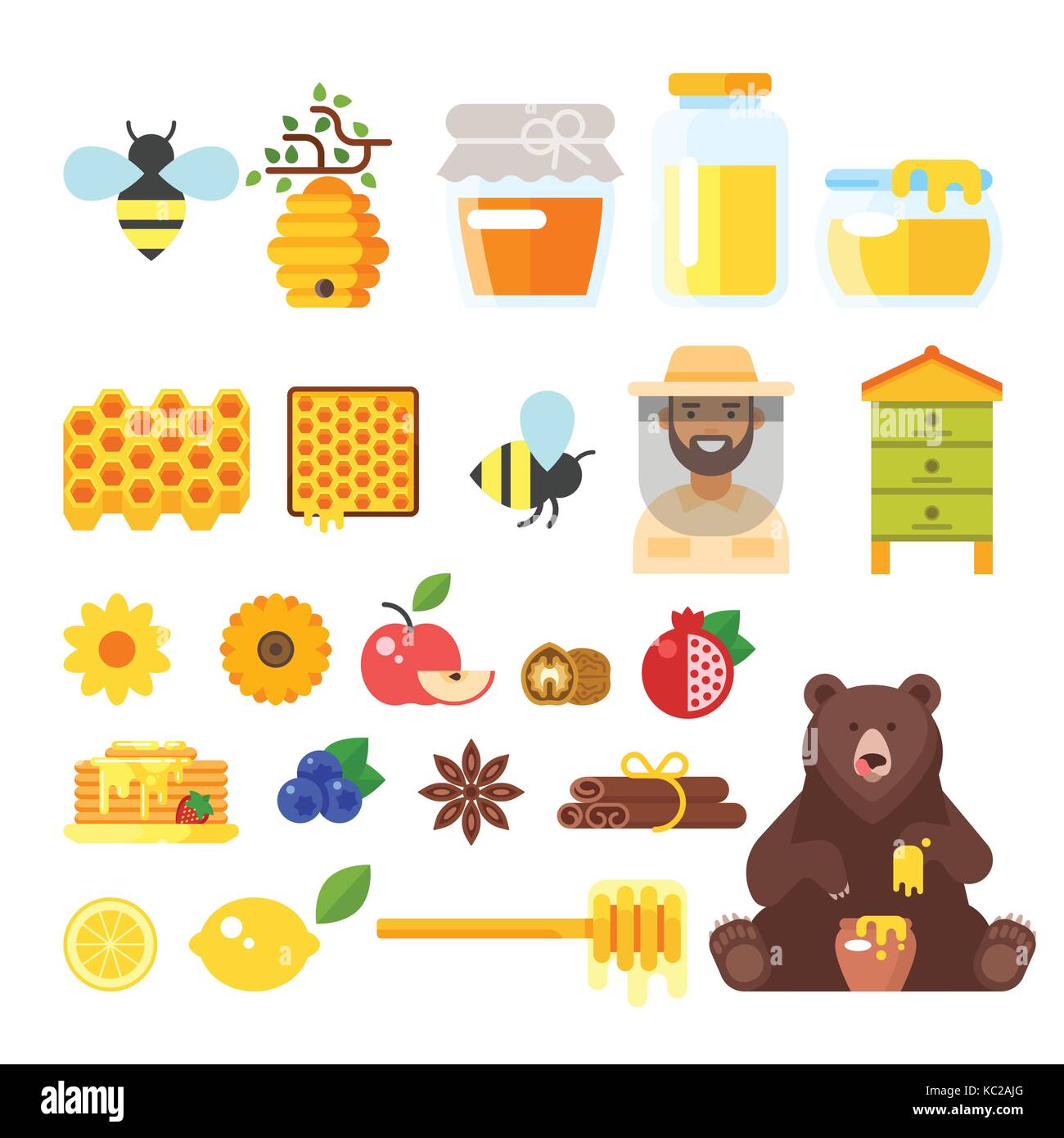 beekeeping and honey icons Stock Vector Image & Art - Alamy