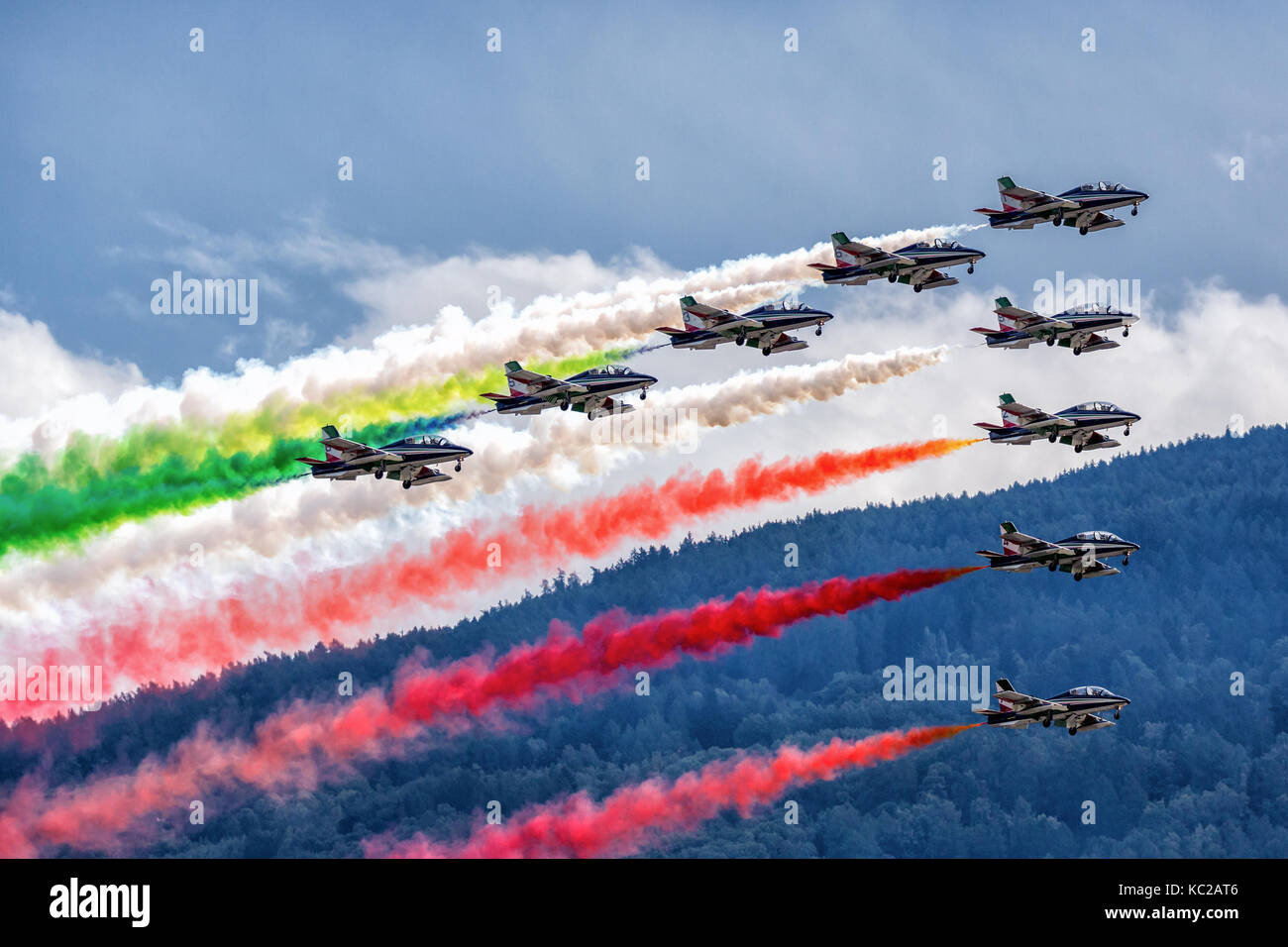 Frecce Tricolori, Aerobatic team of Italian airforce, Sion Airshow, Sion, Valais, Switzerland, Stock Photo