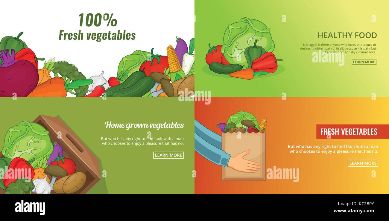 Fresh vegetables banner set template, cartoon style Stock Vector Image ...