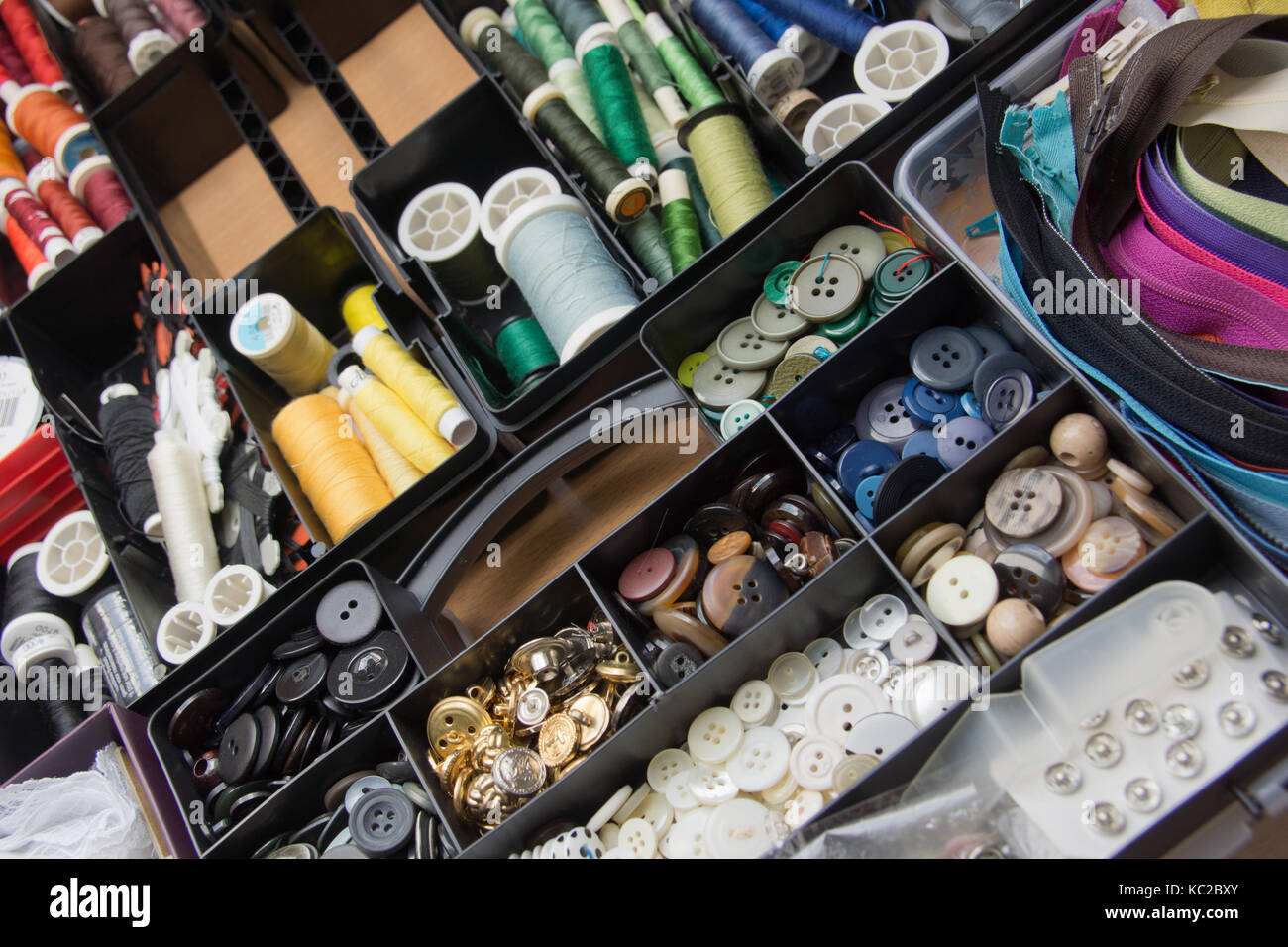 Collection box with craft supplies for needlework Stock Photo Alamy