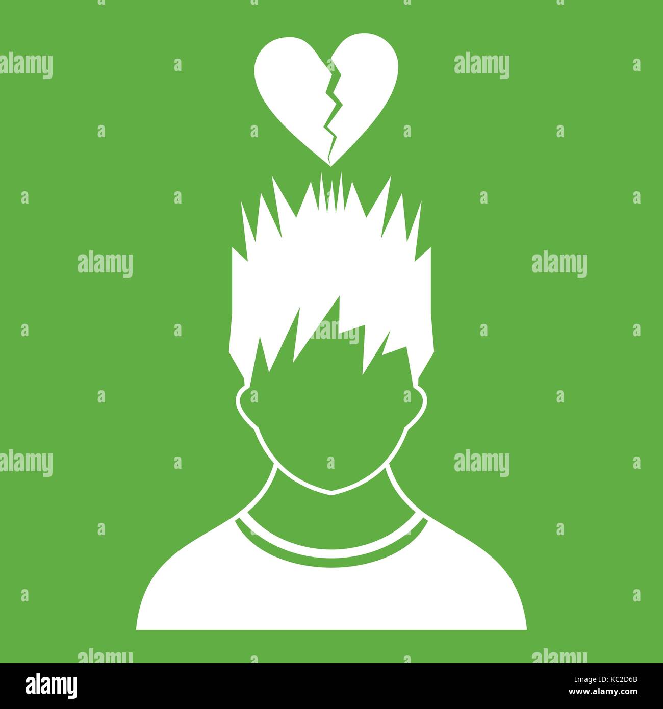 Man with broken red heart over head icon green Stock Vector Image & Art ...