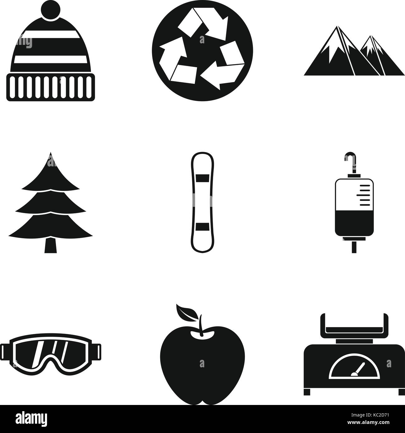 Hiking in the mountains icons set, simple style Stock Vector Image ...