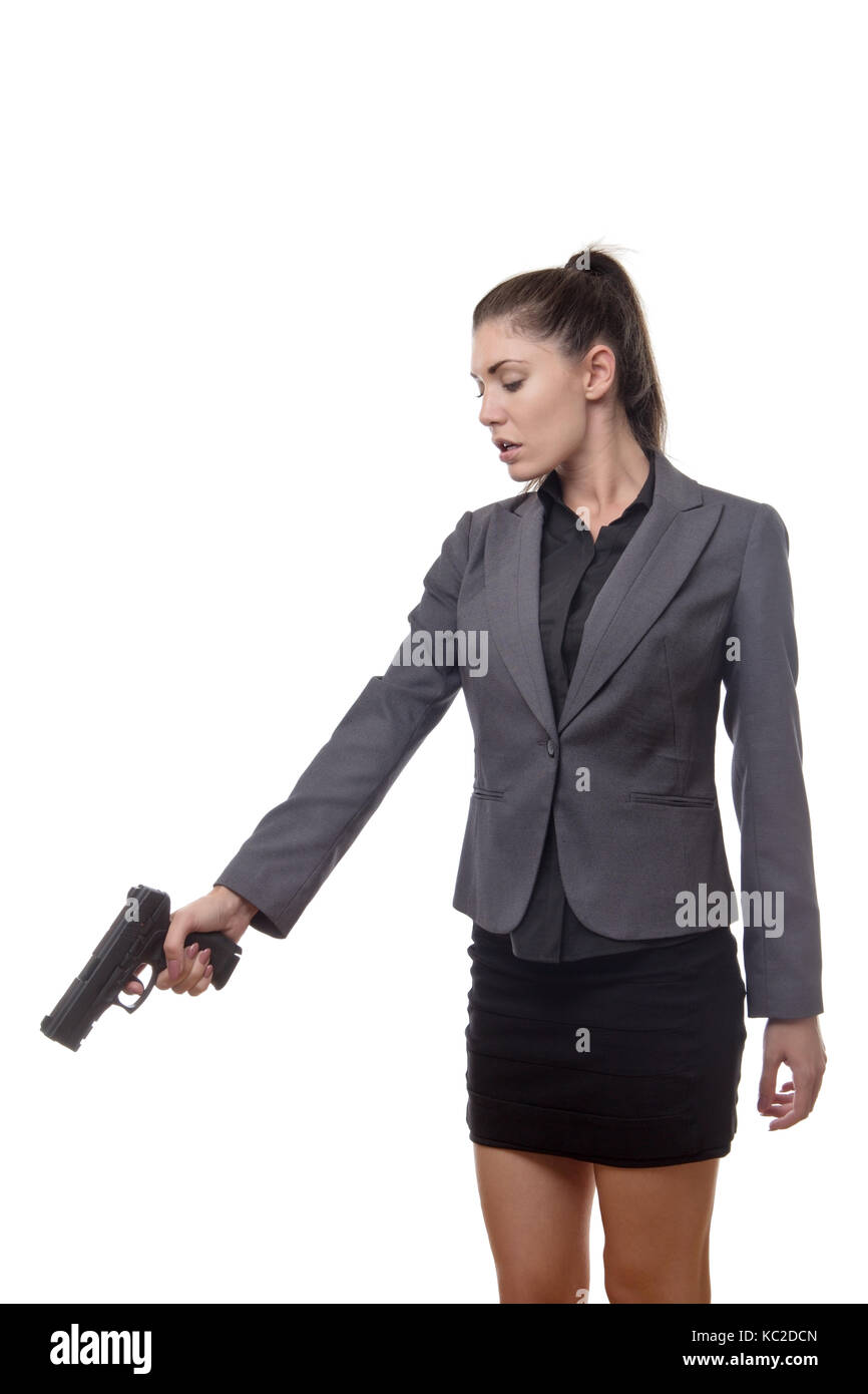 Woman pointing gun hi-res stock photography and images - Alamy