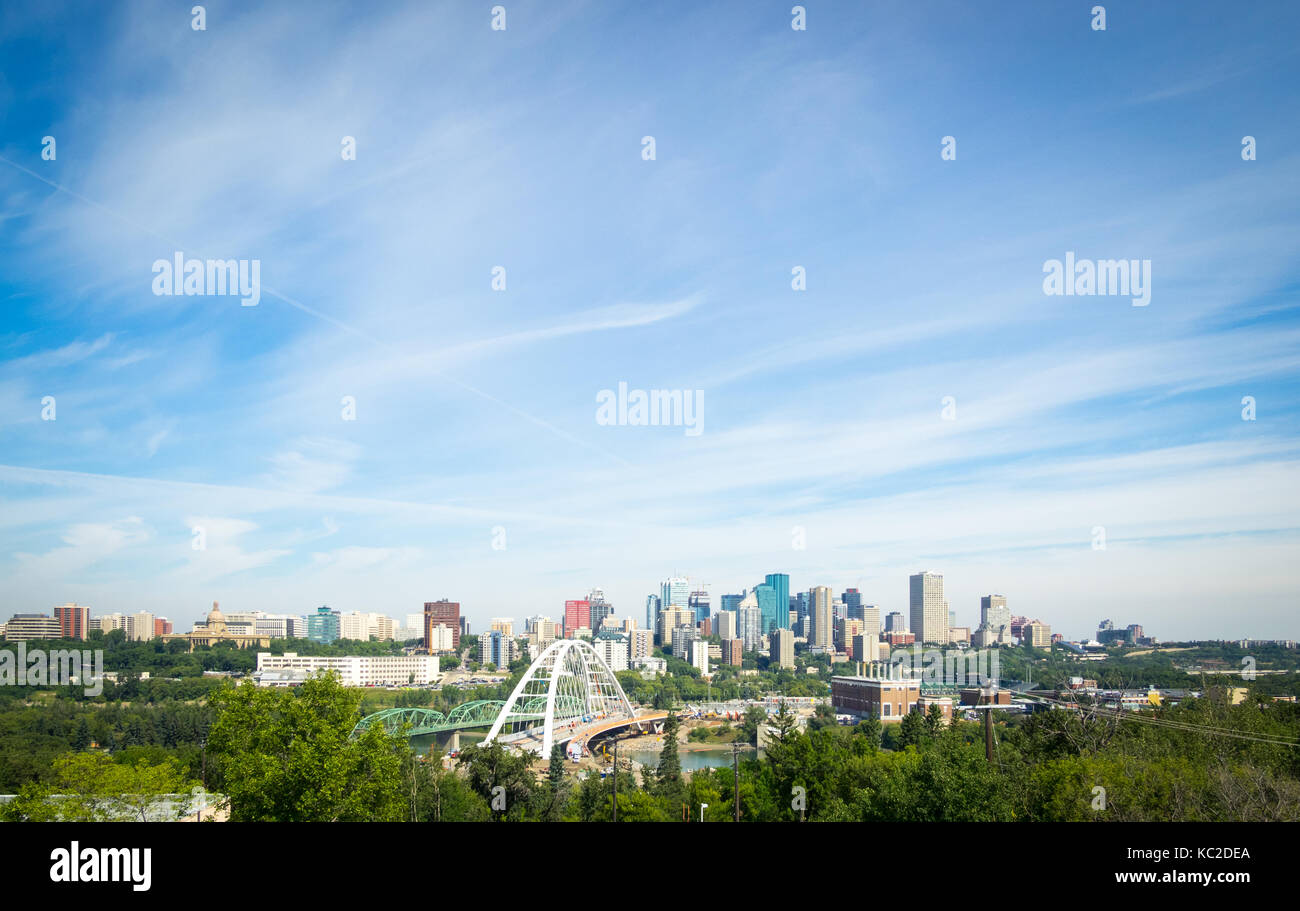 A view of the new Walterdale Bridge and the skyline of Edmonton, Alberta, Canada. Stock Photo