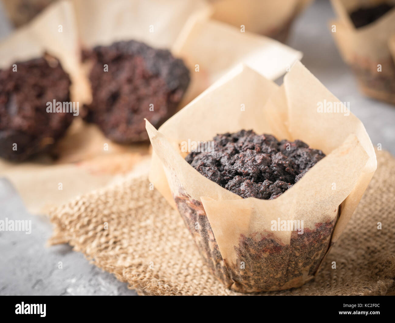 chocolate muffins with beetroot close-up Stock Photo