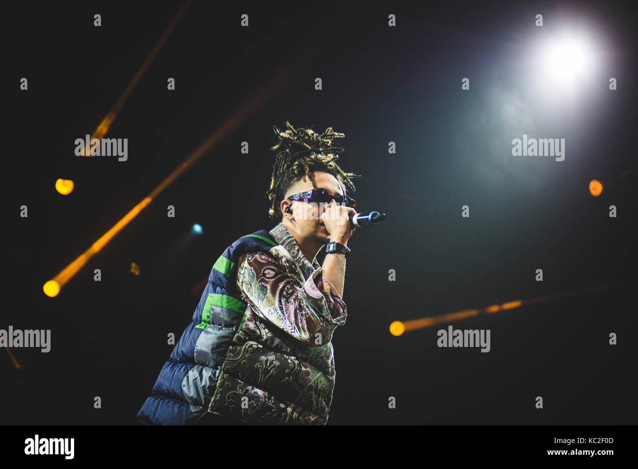 Torino, Italy. 30th Sep, 2017. The Italian rapper Ghali performing live on stage at the Officine grandi Riparazioni. Credit: Alessandro Bosio/Pacific Press/Alamy Live News Stock Photo