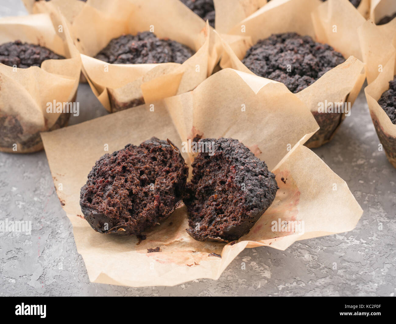 chocolate muffins with beetroot close-up Stock Photo