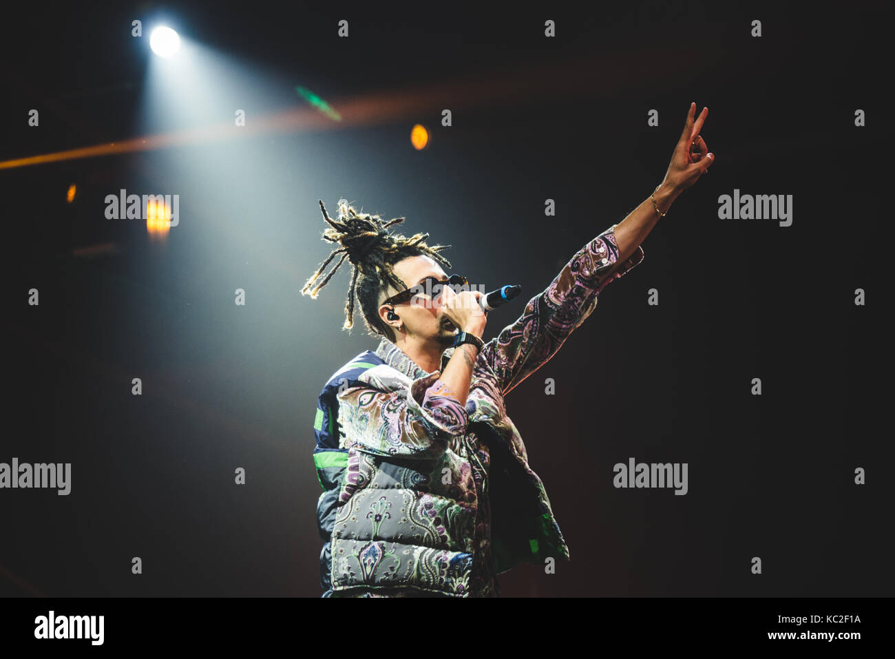 Torino, Italy. 30th Sep, 2017. The Italian rapper Ghali performing live on stage at the Officine grandi Riparazioni. Credit: Alessandro Bosio/Pacific Press/Alamy Live News Stock Photo