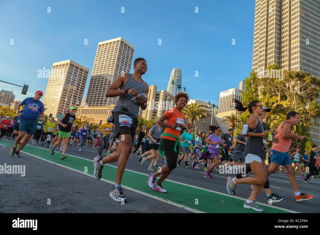 Runners at the Bridge To Bridge Run & Expo in San Francisco, California