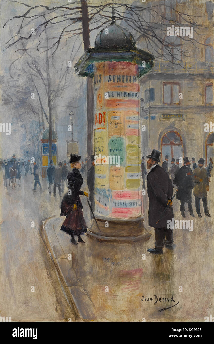 Parisian Street Scene, ca. 1885, Oil on panel, 15 1/4 x 10 1/2 in. (38.7 x 26.8 cm), Paintings, Jean Béraud (French Stock Photo