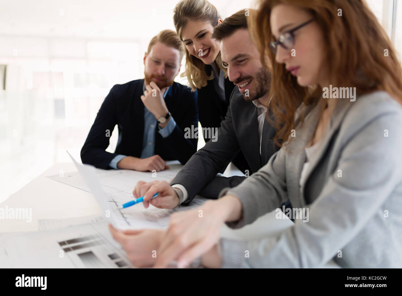 Group of architects working together on project Stock Photo Alamy