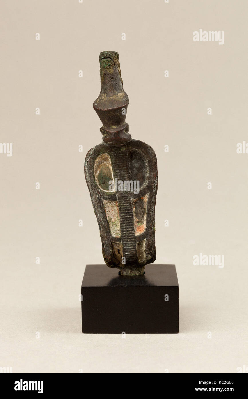 Uraeus with red crown, Late Period–Ptolemaic Period, 664–30 B.C., From Egypt, Cupreous metal, glass?, H. 9.1 cm (3 9/16 in.); W Stock Photo