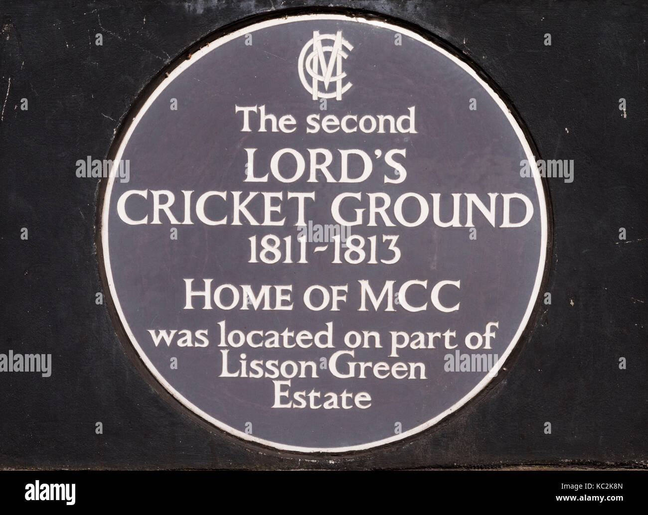 Commemorative plaque for the site of the second Lords Cricket Ground, Lisson Green Estate, Westminster, London, England, UK. Stock Photo