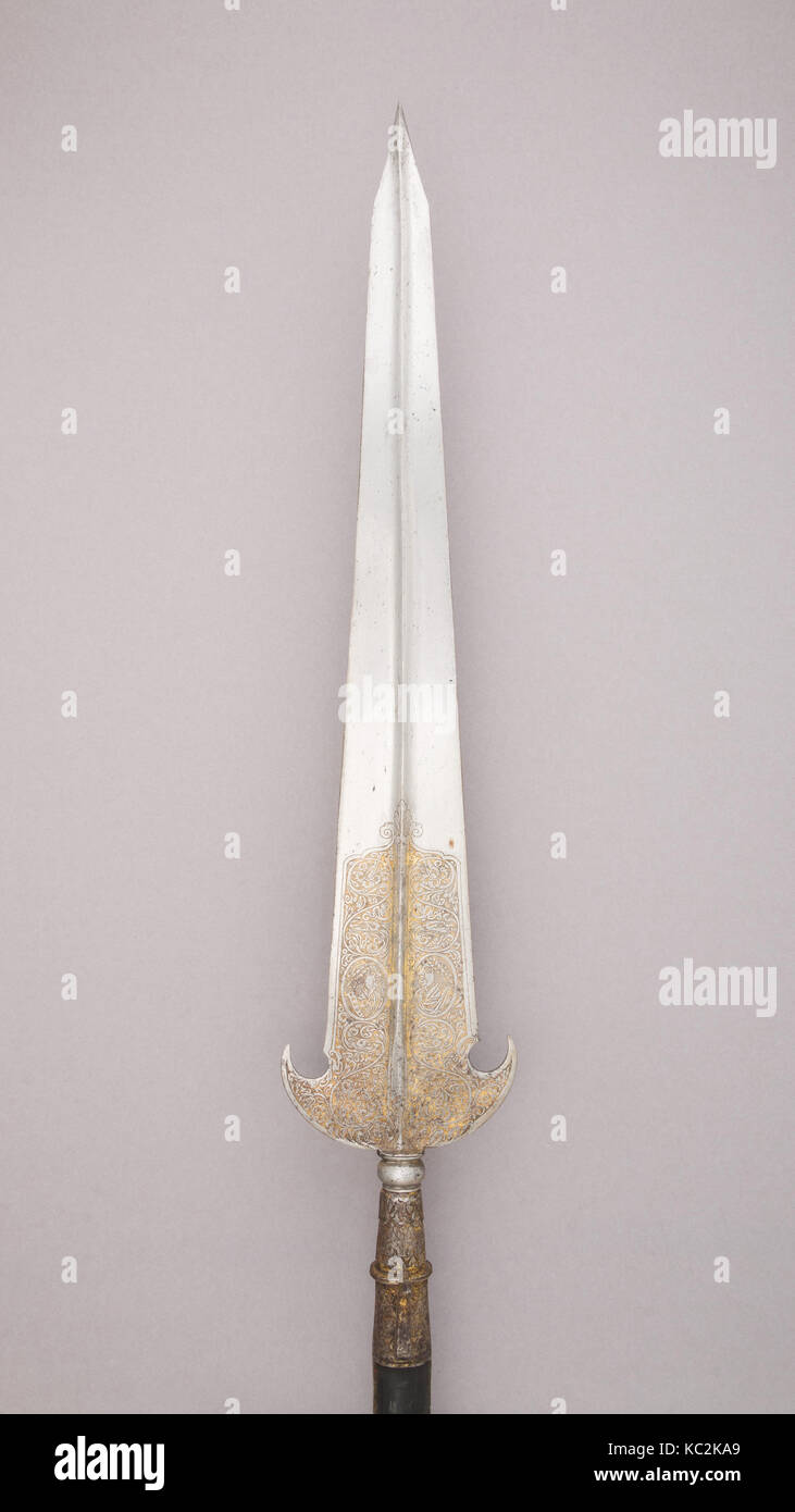 Partisan, ca. 1625, French, Steel, wood, gold, L. 98 1/4 in. (249.6 cm); L. of head 28 9/16 in. (72.5 cm); W. 5 7/16 in. (13.8 Stock Photo
