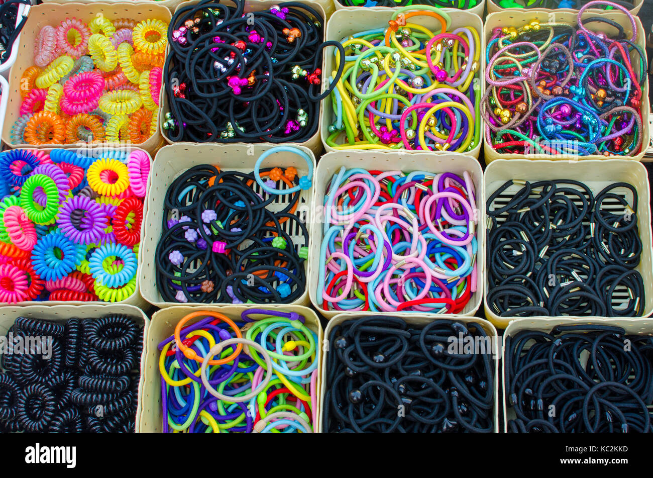 colorful rubber band clinching basket Stock Photo Alamy