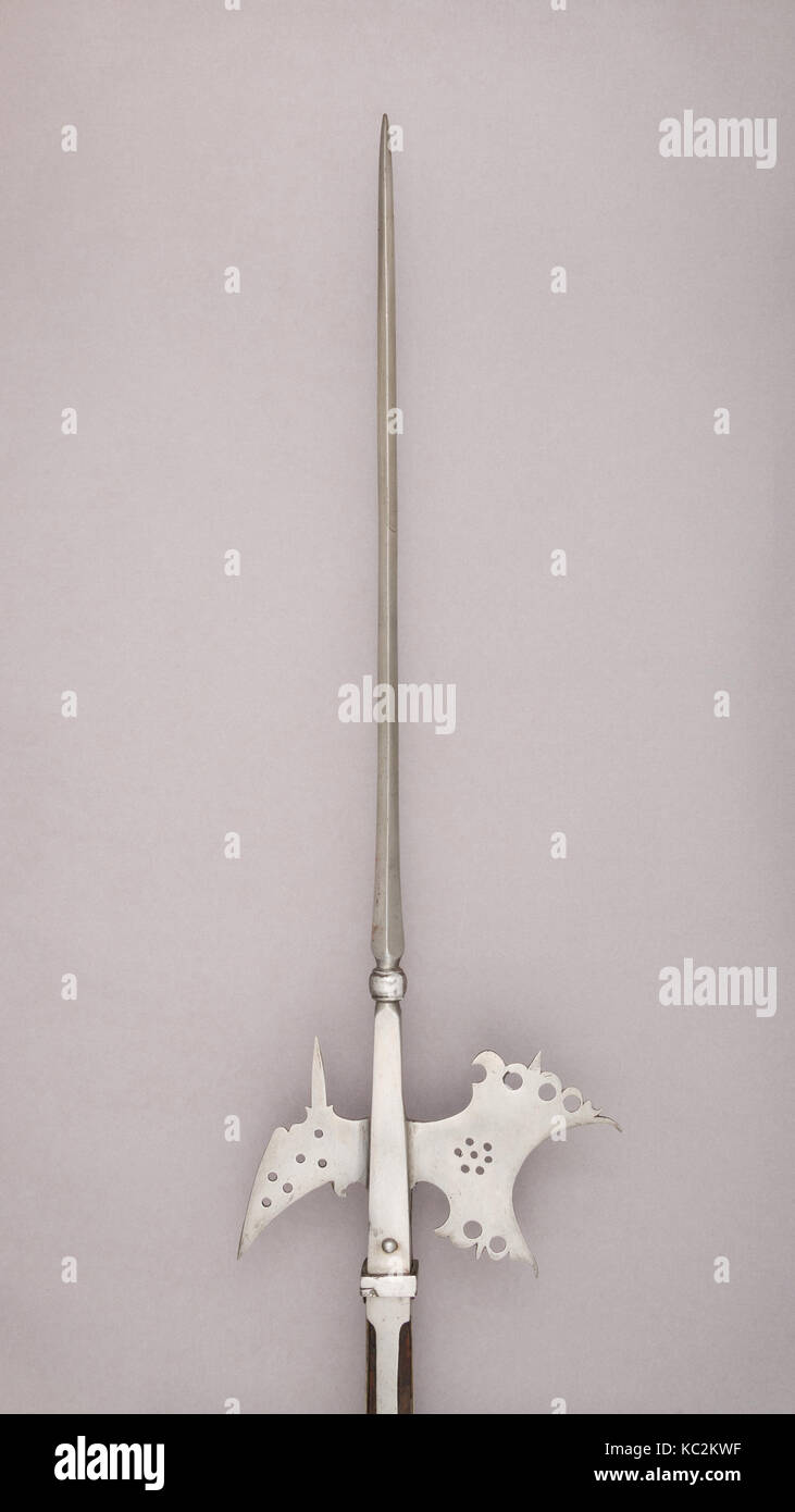 Halberd, ca. 1550, Flemish, Steel, wood, L. 96 in. (243.8 cm); L. of ...