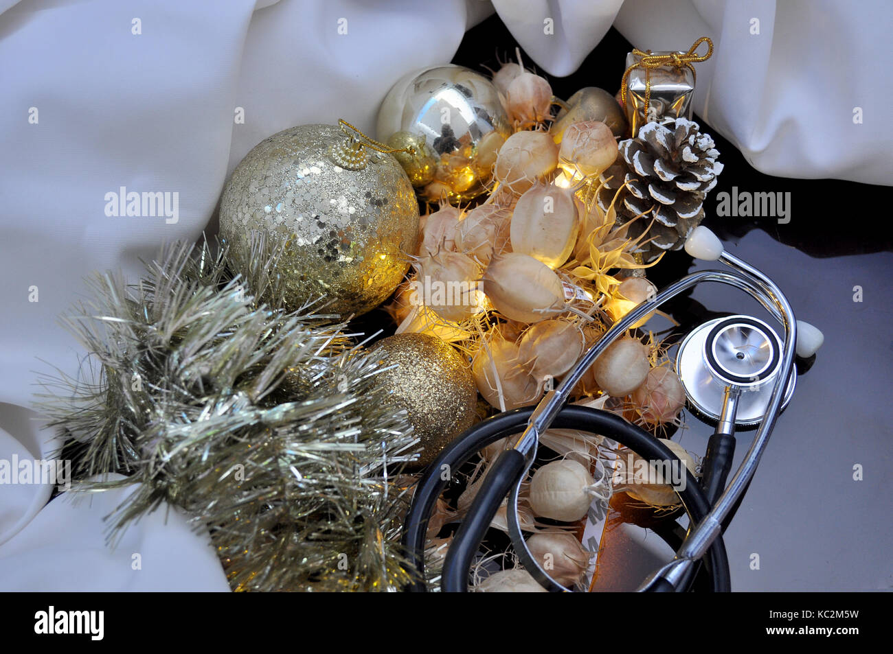 Medical Christmas cards with lights and cone pines Stock Photo Alamy