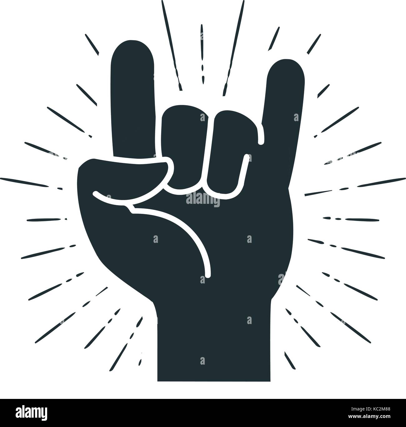 Rock symbol, hand gesture. Cool, party, respect, communication icon. Silhouette vector illustration Stock Vector