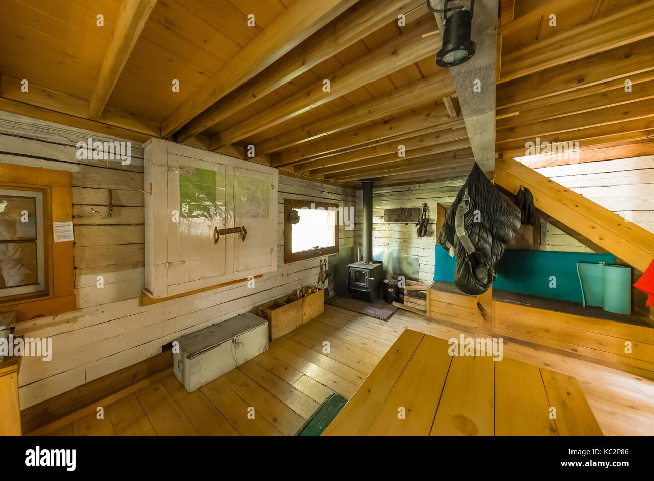 Interior of Olympus Guard Station along Hoh River Trail to Blue Glacier, Olympic National Park, Washington State, USA Stock Photo