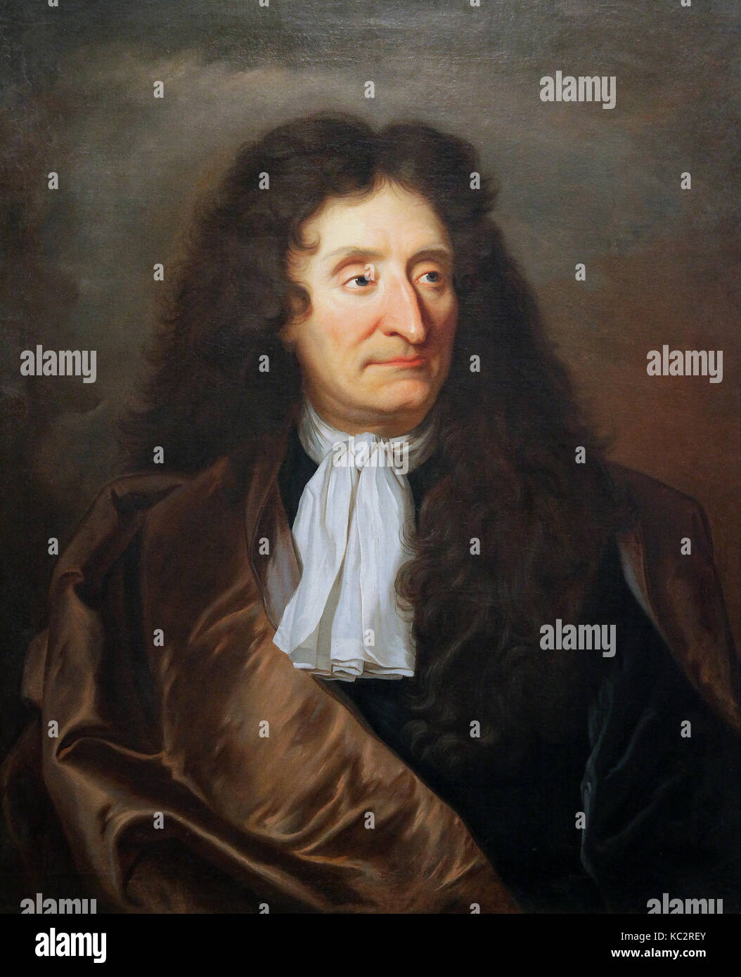 Portrait of fabulist Jean de la Fontaine 1690 by Jacint Rigau ros i Serra 1659-1743 aka Hyacinthe Rigaud Stock Photo