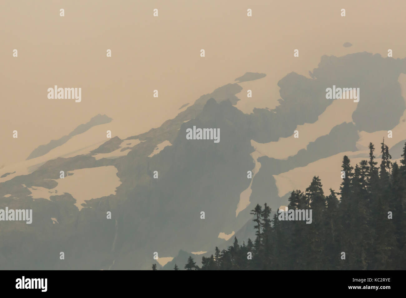 Fire smoke in the Olympic Mountains viewed from the Hoh River Trail to