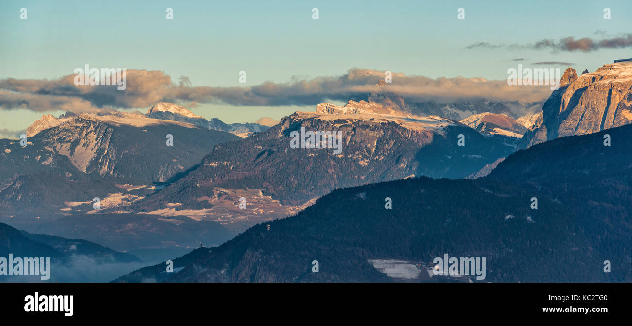 Sunrise on Rosengarten-Catinaccio, South Tyrol, Italy. Stock Photo