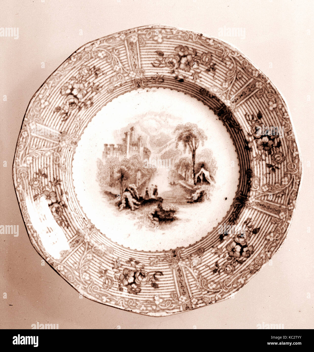 Plate, ca. 1845–ca. 1853, Made in Staffordshire, Stoke-on-Trent, England, British (American market), Earthenware, transfer-print Stock Photo
