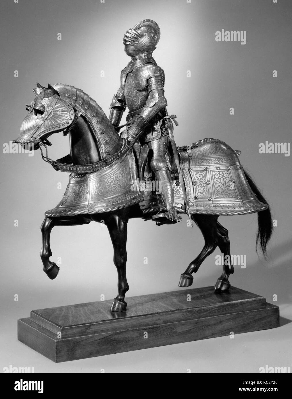 Miniature Italian-Style Armor for Man and Horse, ca. 1860 Stock Photo