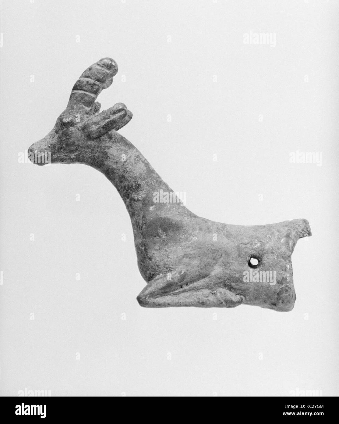 Whetstone handle, Iron Age II, ca. early 1st millennium B.C., Iran, probably from Luristan, Iran, Bronze, 2.68 x 3.03 in. (6.81 Stock Photo