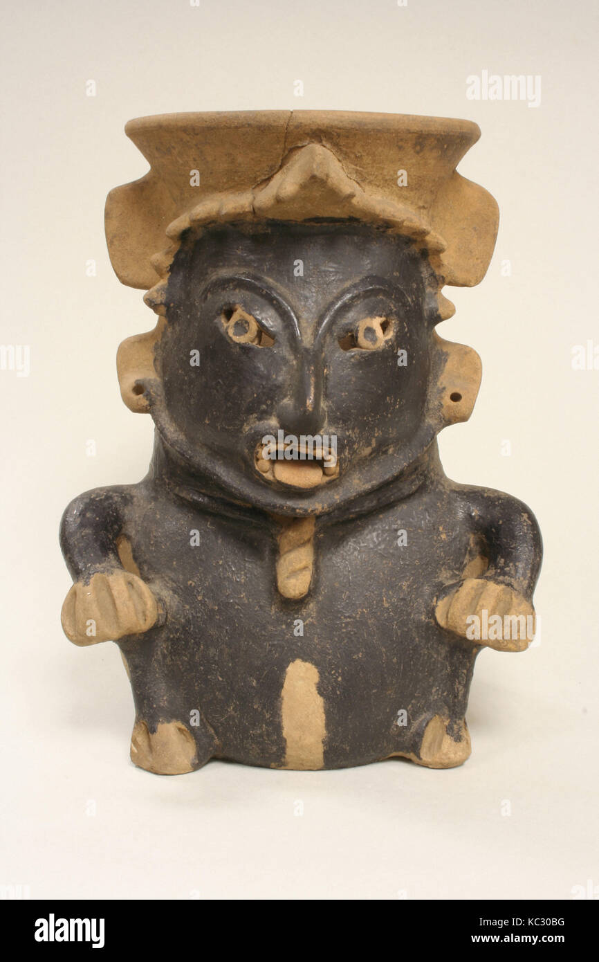 Ceramic Figure Vessel, 6th–9th century, Mexico, Mesoamerica, Veracruz, Remojadas, Ceramic, pigment (asphalt), H x W x D: 12 x 9 Stock Photo