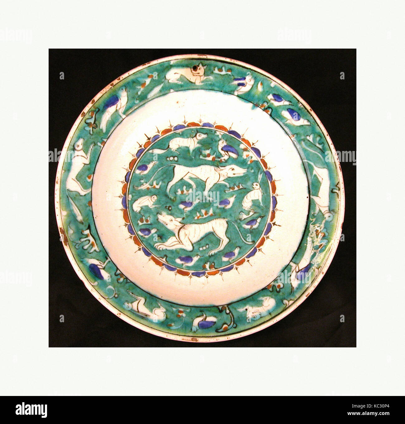 Dish with Bird, Rabbit and Quadruped Design, last quarter 16th century Stock Photo