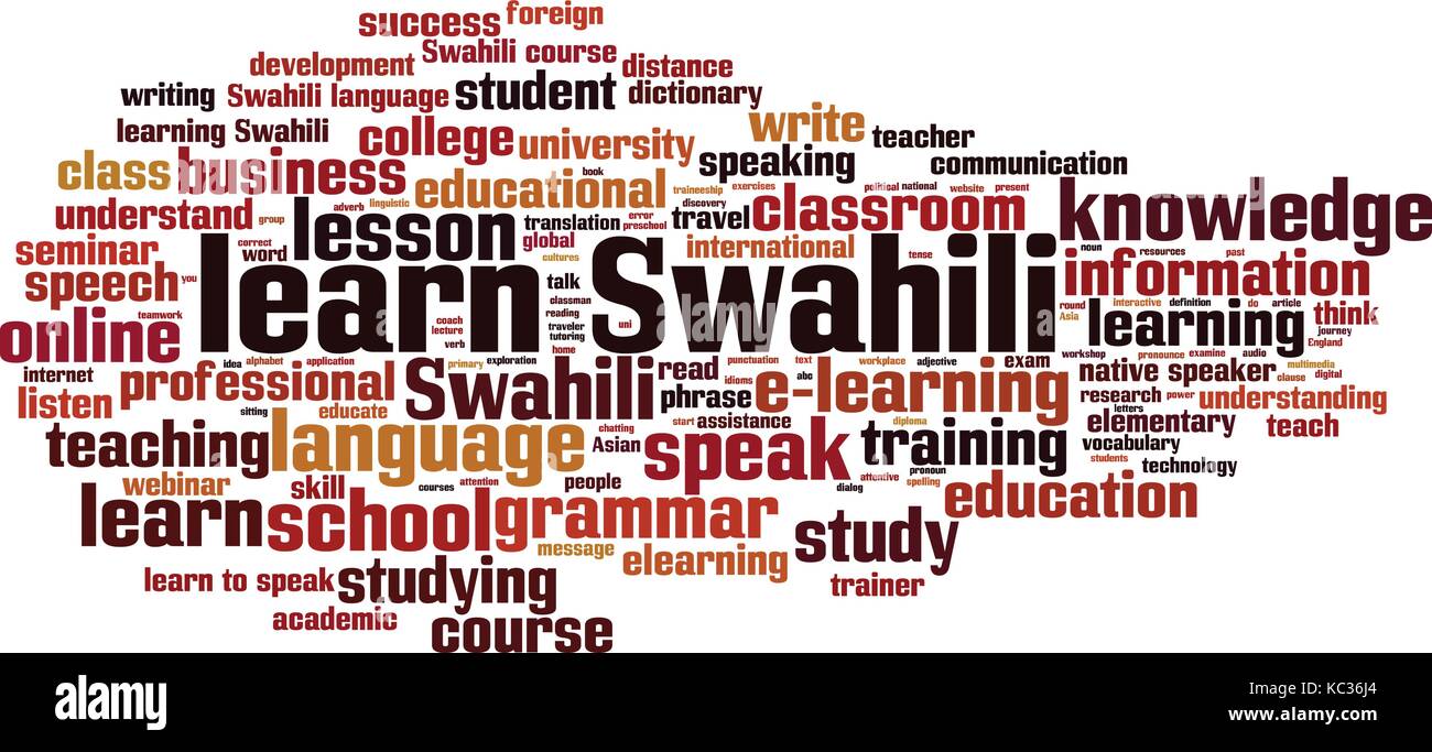 Learn Swahili word cloud concept. Vector illustration Stock Vector