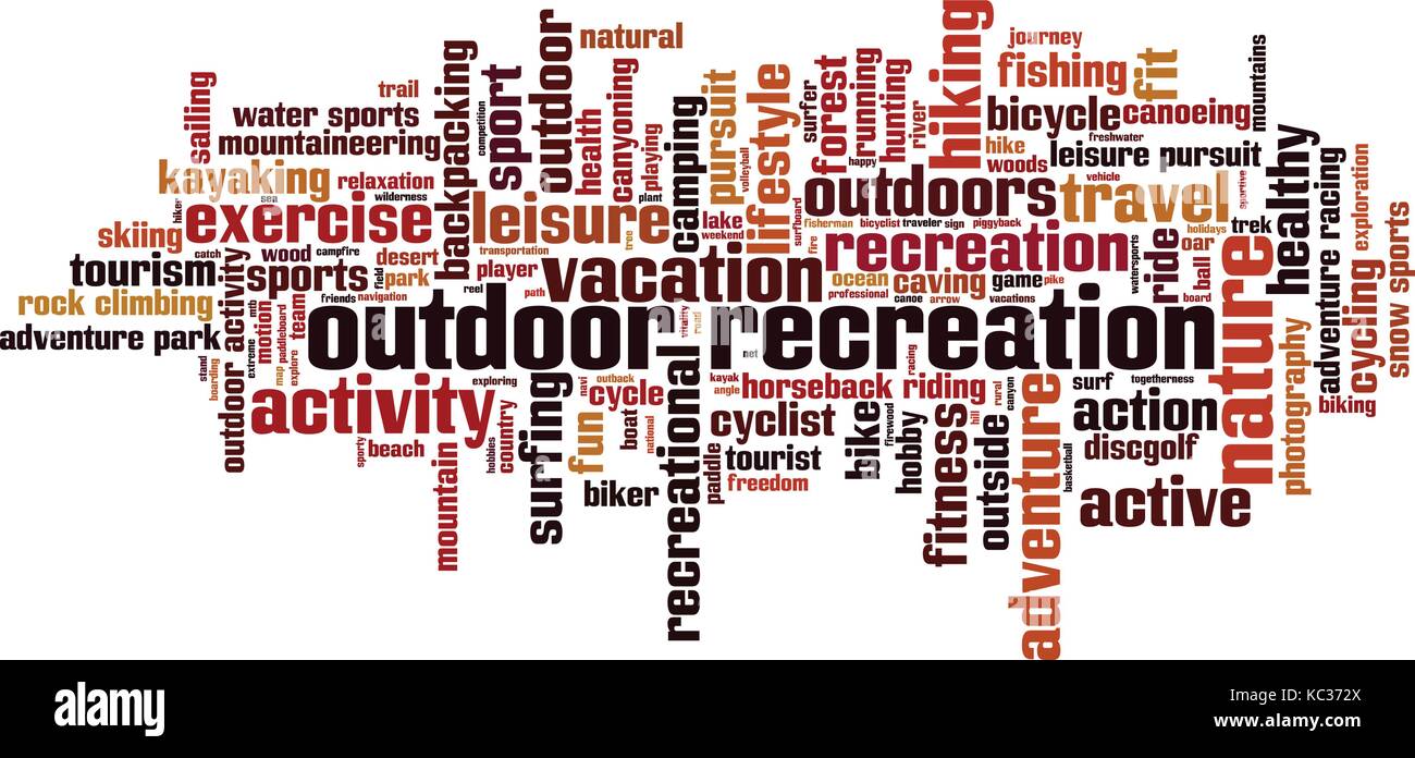 Outdoor recreation word cloud concept. Vector illustration Stock Vector