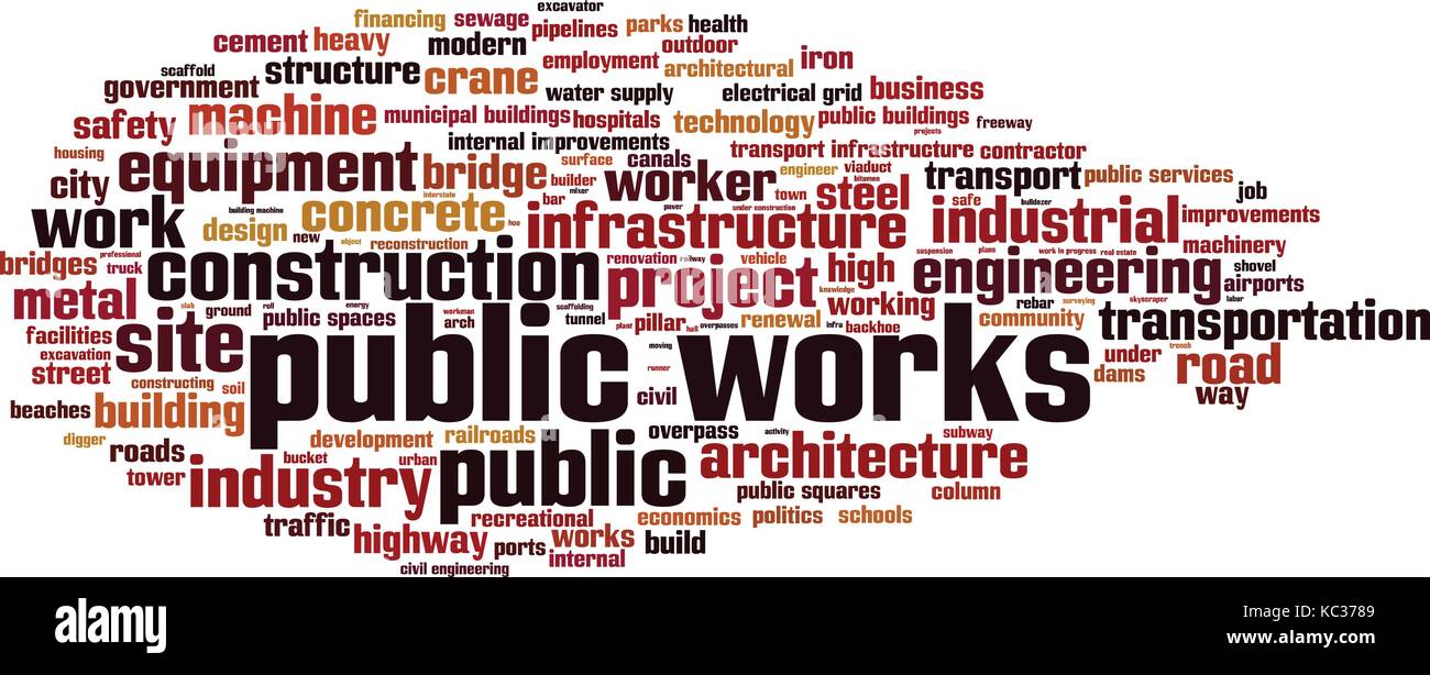 Public works word cloud concept. Vector illustration Stock Vector