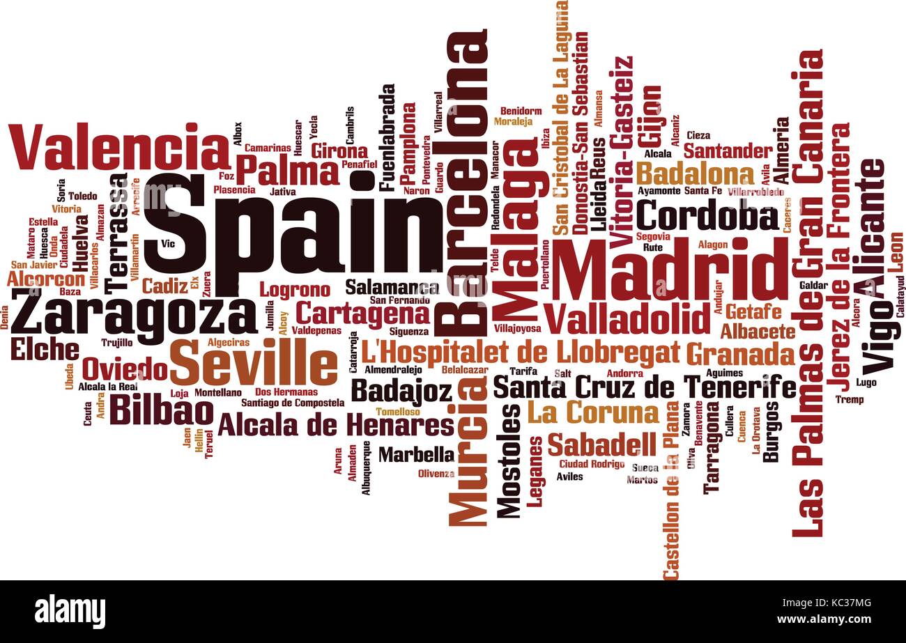 Cities in Spain word cloud concept. Vector illustration Stock Vector
