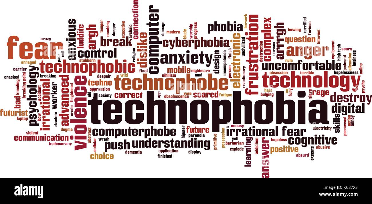 Technophobia word cloud concept. Vector illustration Stock Vector