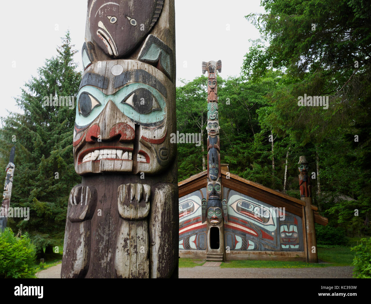 Totem pole and Clan House, Totem Bight State Historical Park, Ketchikan