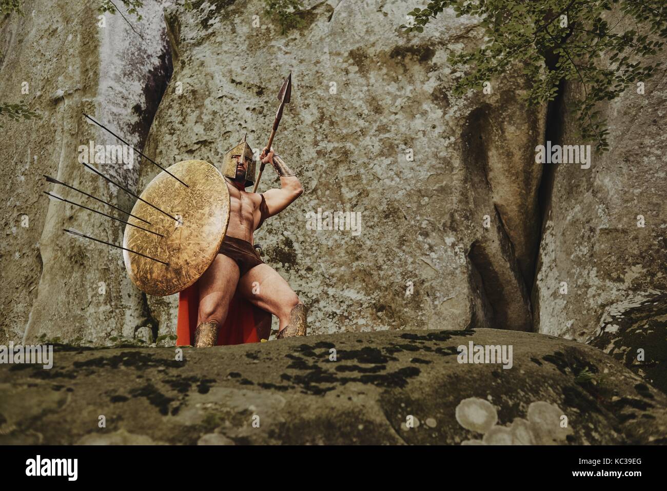 Severe warrior in gladiator armor Stock Photo
