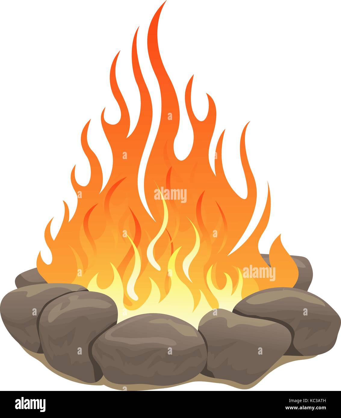 Large bonfire surrounded by stones Stock Vector
