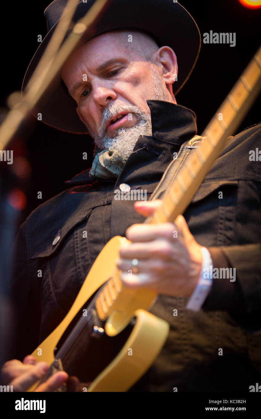 The American rock band Television performs a live concert at the Norwegian music festival Bergenfest 2014. The band is considered influential in the development of the punk and alternative rock music with band members from the 1970’s New York rock scene. Here guitarist Jimmy Rip is pictured live on stage. Norway, 12/06 2014. Stock Photo
