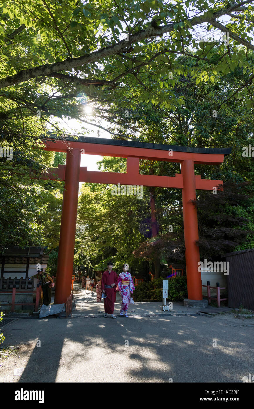 Kyoto, Japan - May 18, 2017: Torii gate of the Yasaka jinja shrine in ...