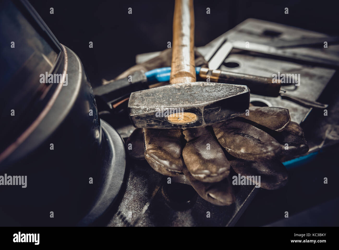 Industrial welding tool on metal profile background Stock Photo Alamy